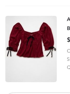 American Eagle Outfitters Puff Sleeve Babydoll Tee - Antique Cherry